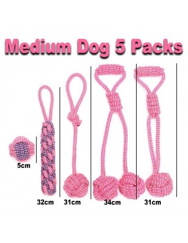 Lot de 5 jouets pour chien en cordes roses 