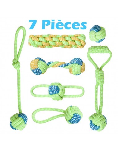 Lot de 7 jouets en cordes vert et bleu 