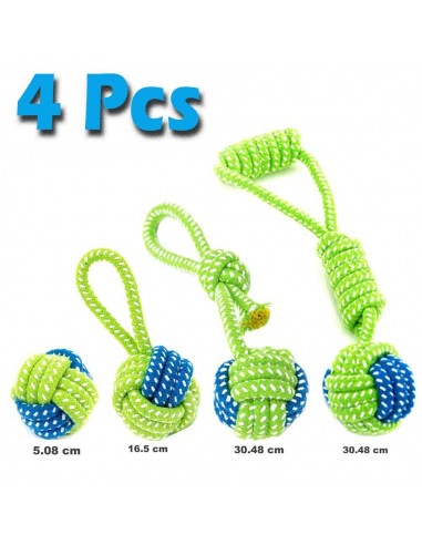 Lot de 4 balles en cordes vert et bleu 