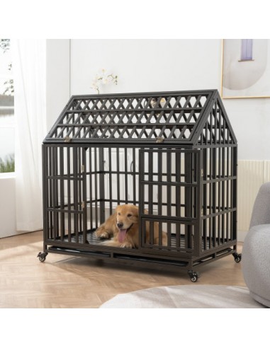 Heavy Duty Dog Cage pet Crate with Roof & window on roof 