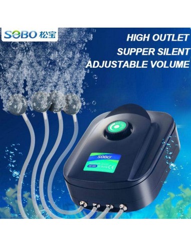 SOBO Pompe à oxygène haut débit ajustable pour aération aquarium ou étang 8W/12W sorties multiples 