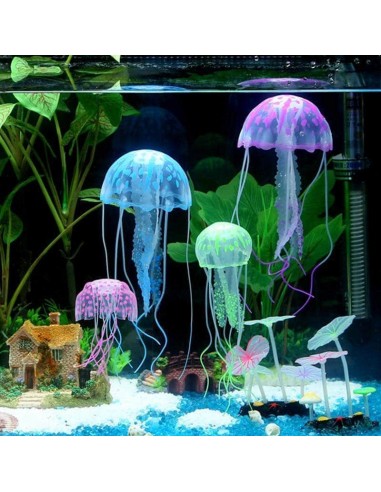 Méduse fluorescente anémone flottante suspendue en silicone souple décoration d'aquarium 